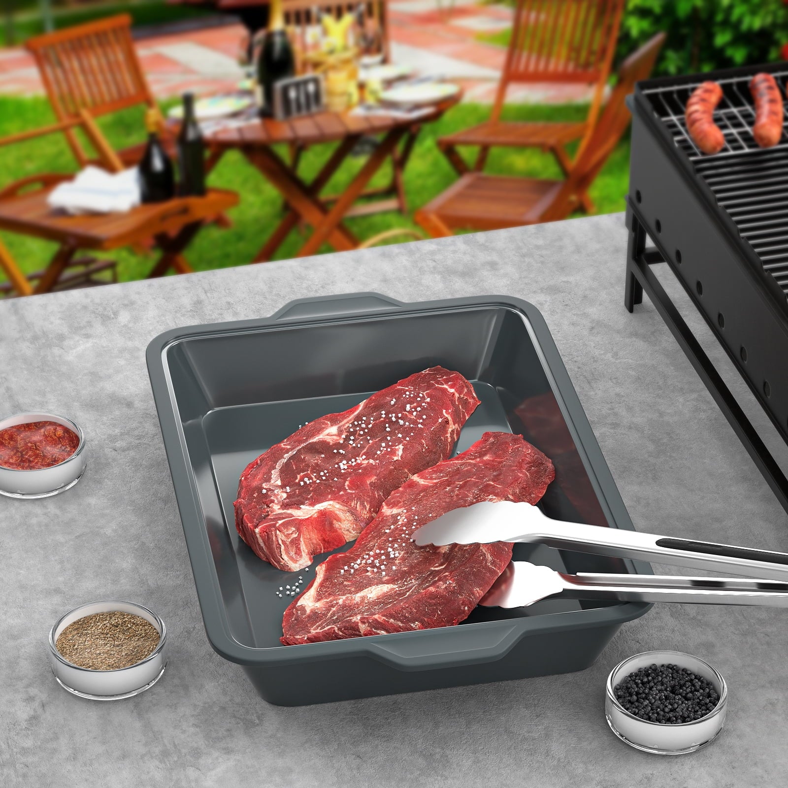UPTRUST Food Prep BBQ Tray, Grilling Prep and Serve Trays with Silicone Marinade Container for Marinating Meat and Stainless Steel Serving Platter for all your Grilled Barbecue, Grilling Gifts for Men