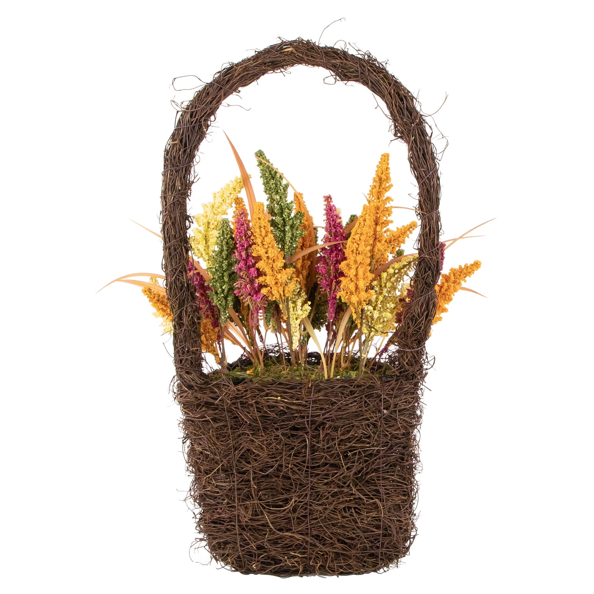 Northlight Autumn Harvest Hanging Basket with Artificial Foliage and Checkered Bow - 22"