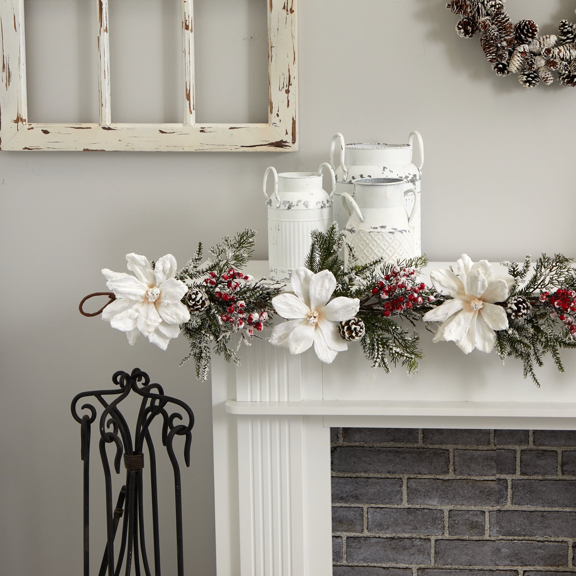 Nearly Natural 60 in. Frosted Magnolia & Berry Artificial Garland