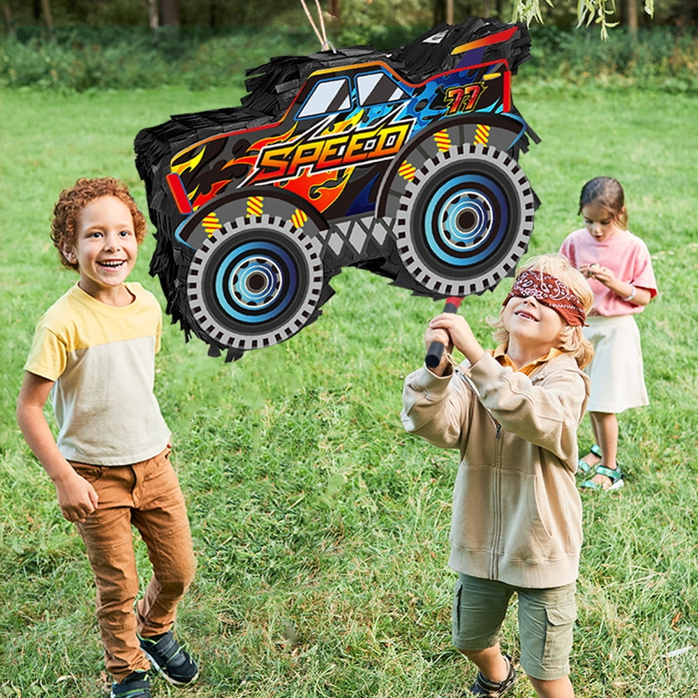 Truck Pinata for Party Supplies Monster Truck Pinata Car Pinata with Stick and Blindfold for Boys Party Decoration, Cool Birthday Party Supplies