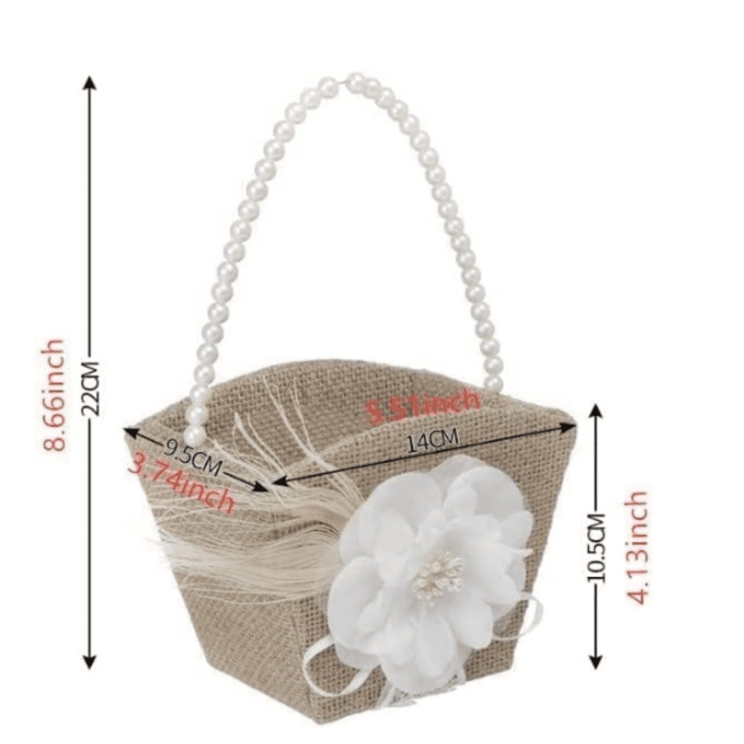 Rustic Burlap Flower Girl Basket, Vintage Wedding Jute Basket with Pearl Double Love Heart Bowknot For Vintage Wedding Ceremony Party D ration (Ring Bearer Pillow Basket)