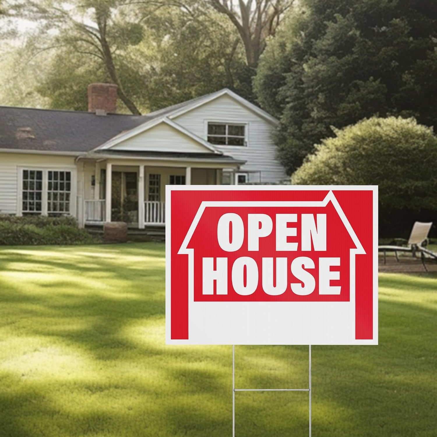 Open House Yard Signs with H-Frame Stakes, 16" x 12" Corrugated Plastic Open House Signs (Pack of 5)