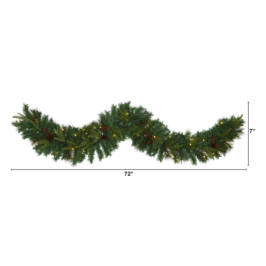 Nearly Natural 6’ x 7" Pre-Lit Mixed Pine Artificial Christmas Garland, Clear LED Lights