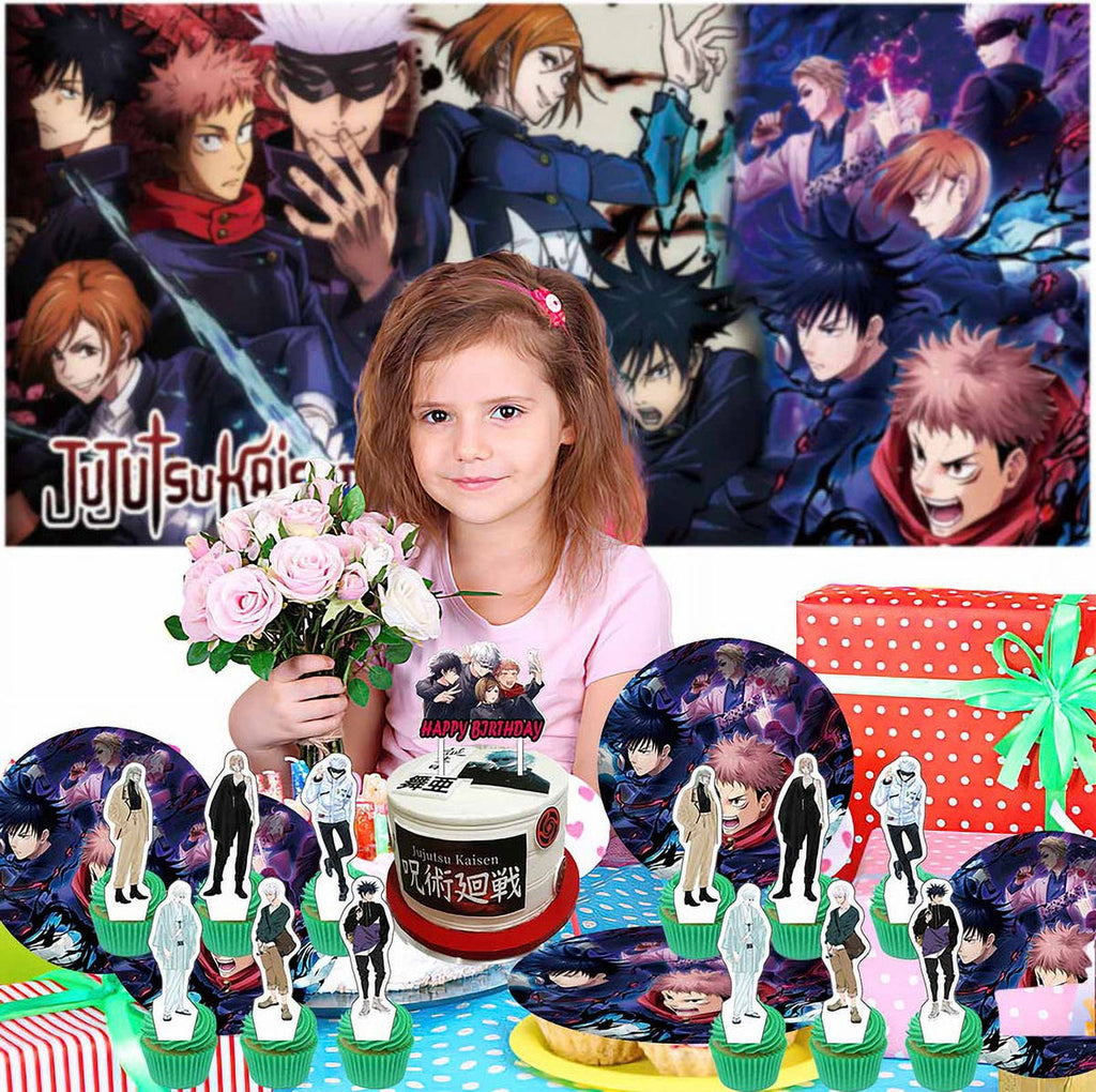 Jujutsu Kaisen Party Supplies Cake Topper Decor Banner Backdrop Tableware Balloons Birthday Decorations