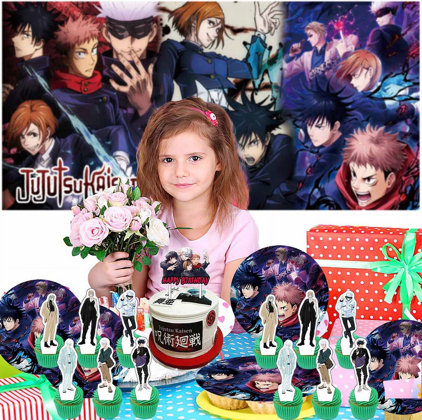 Jujutsu Kaisen Party Supplies Cake Topper Decor Banner Backdrop Tableware Balloons Birthday Decorations