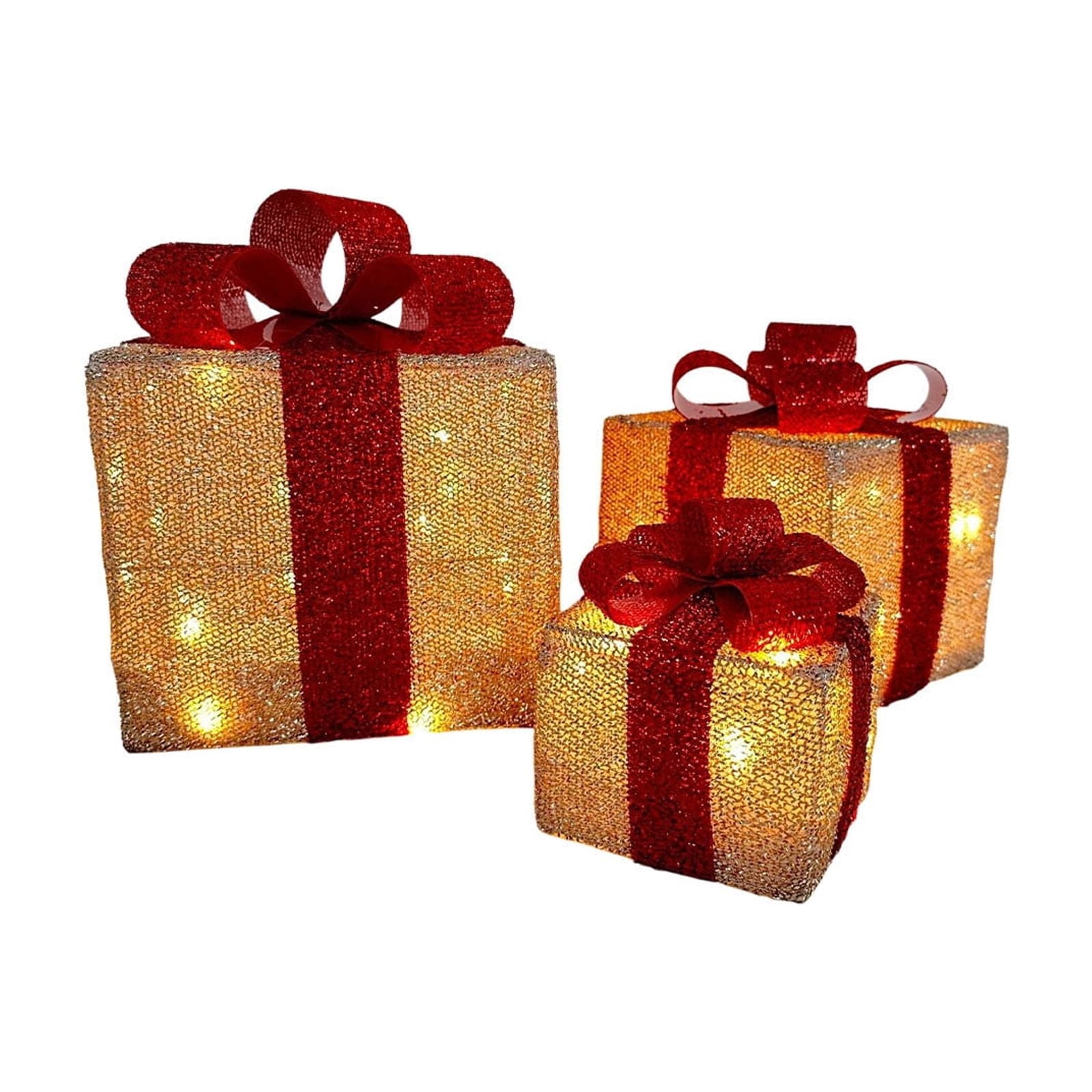 Tyidzon Christmas Lighted Gift Boxes, 3Pcs Christmas Decorations Presents Boxes with Ribbon Bows Christmas Decorations for Xmas Tree, Yard, Home, Indoor Outdoor Holiday Decor