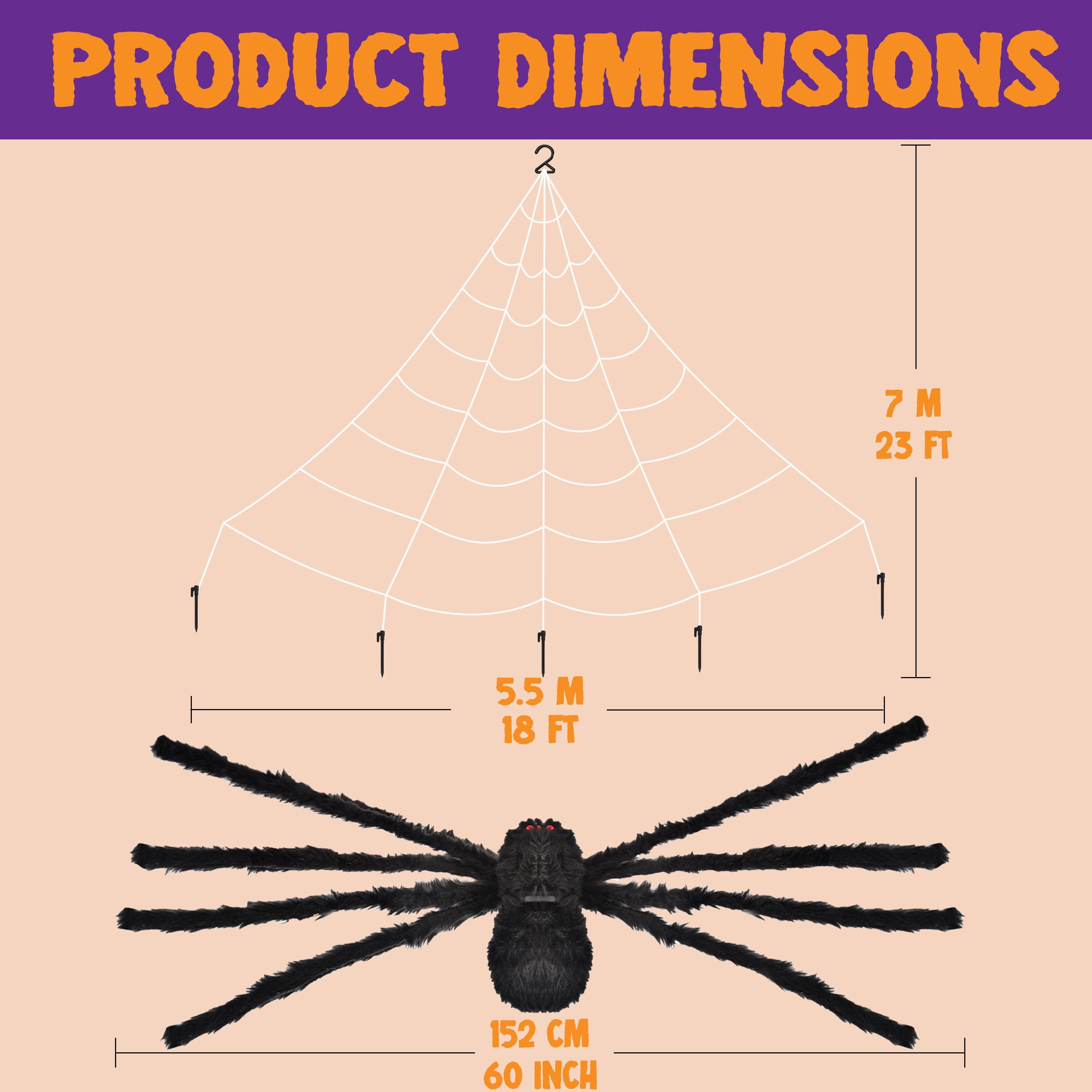 Joyfy Halloween Decorations Outdoor,59'' Giant Spider with 400 sqft Spider Web  Fake Spiders with Triangular Huge Spiders Web for Indoor Outdoor Halloween Decorations Yard Haunted House Decor