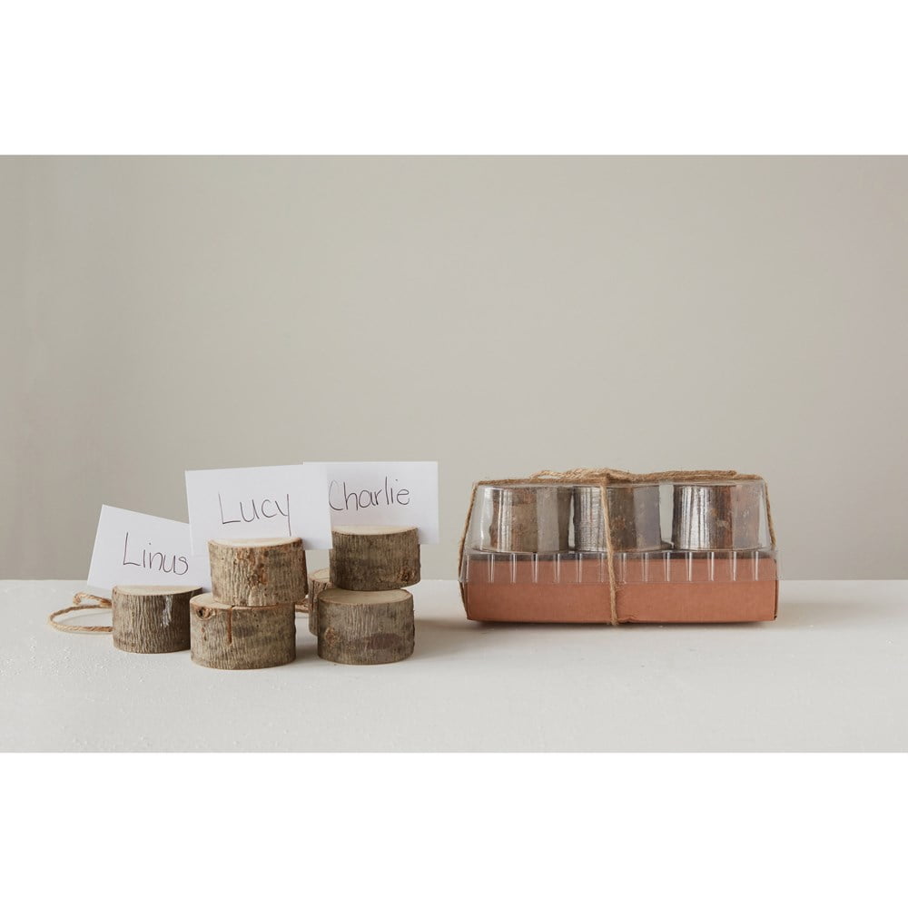 2-1/4" Round Wood Slice Place Holder w/ 12 Cards, Boxed Set of 6