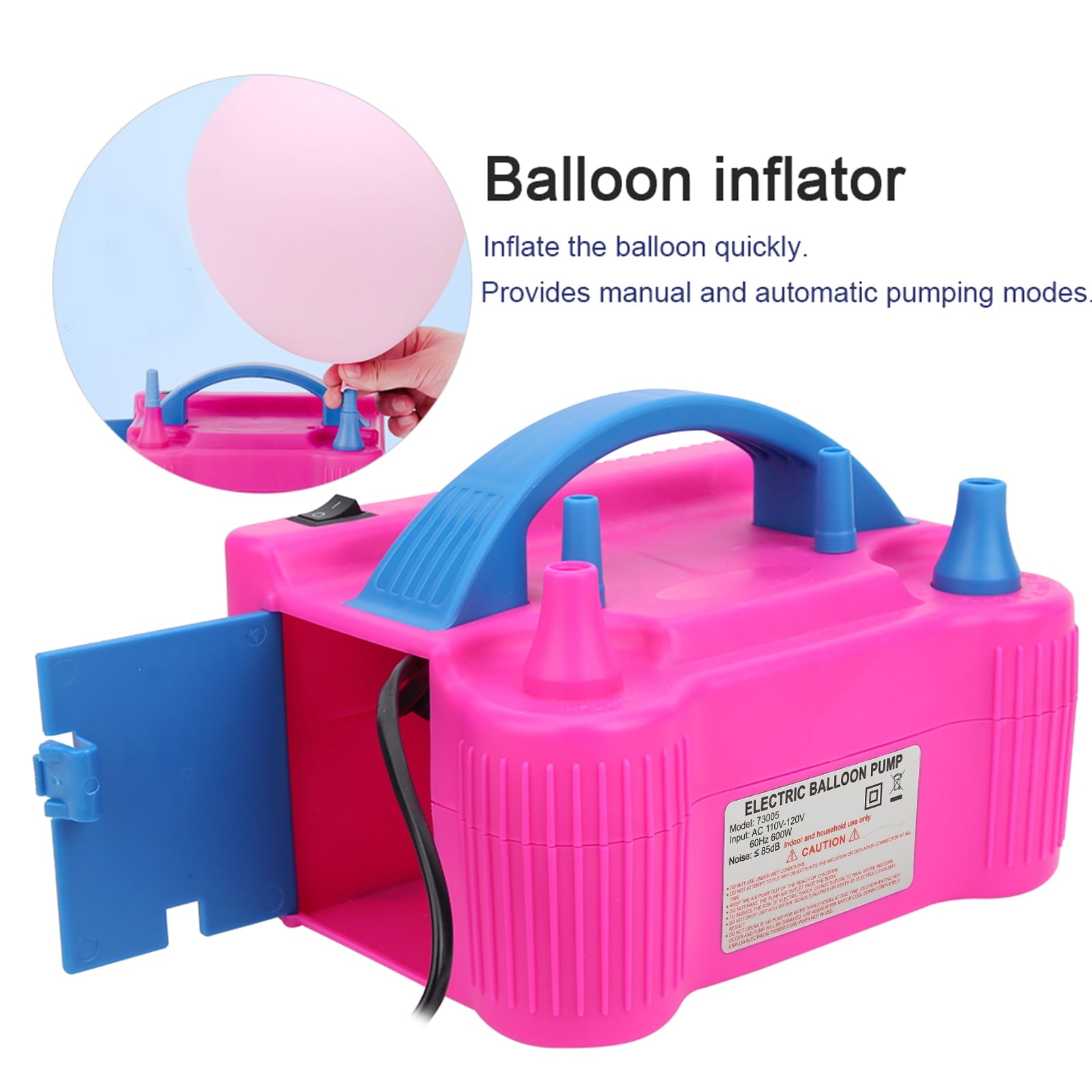 Electric Balloon Pump Blower Air Inflator 2 Nozzle Small Portable High Power 600W Stable Rate