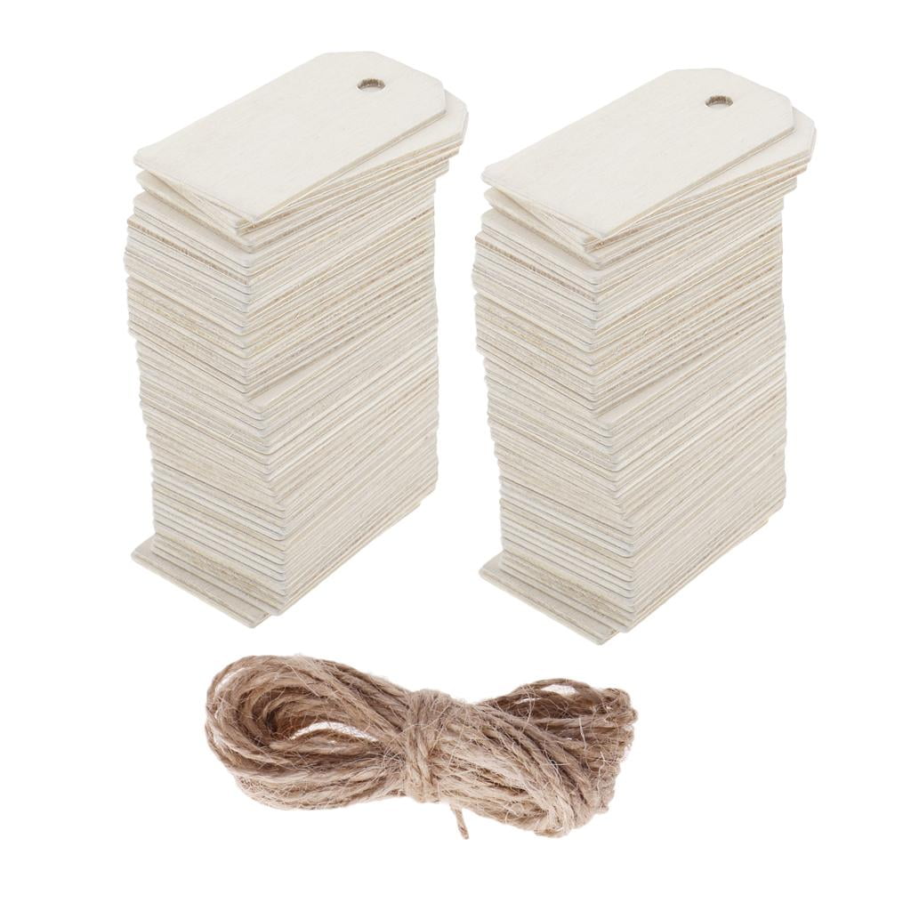 HOMYL 5x100 Pieces Blank Wooden Rectangle Tags Gift Tag for Wedding with Rope White 5 Pcs