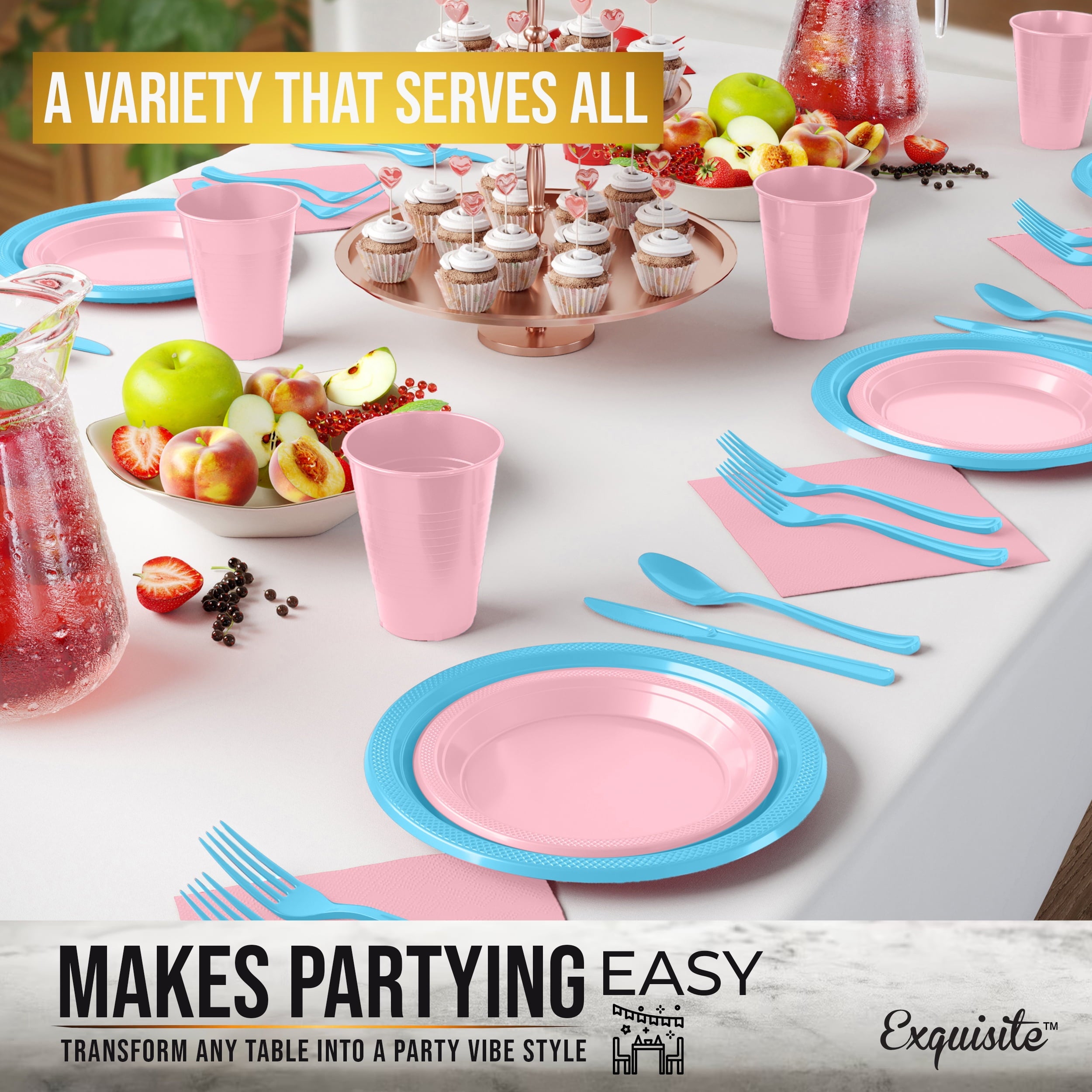 Exquisite 350 Piece Easter Plastic Disposable Party Plates & Dinnerware Combo Set