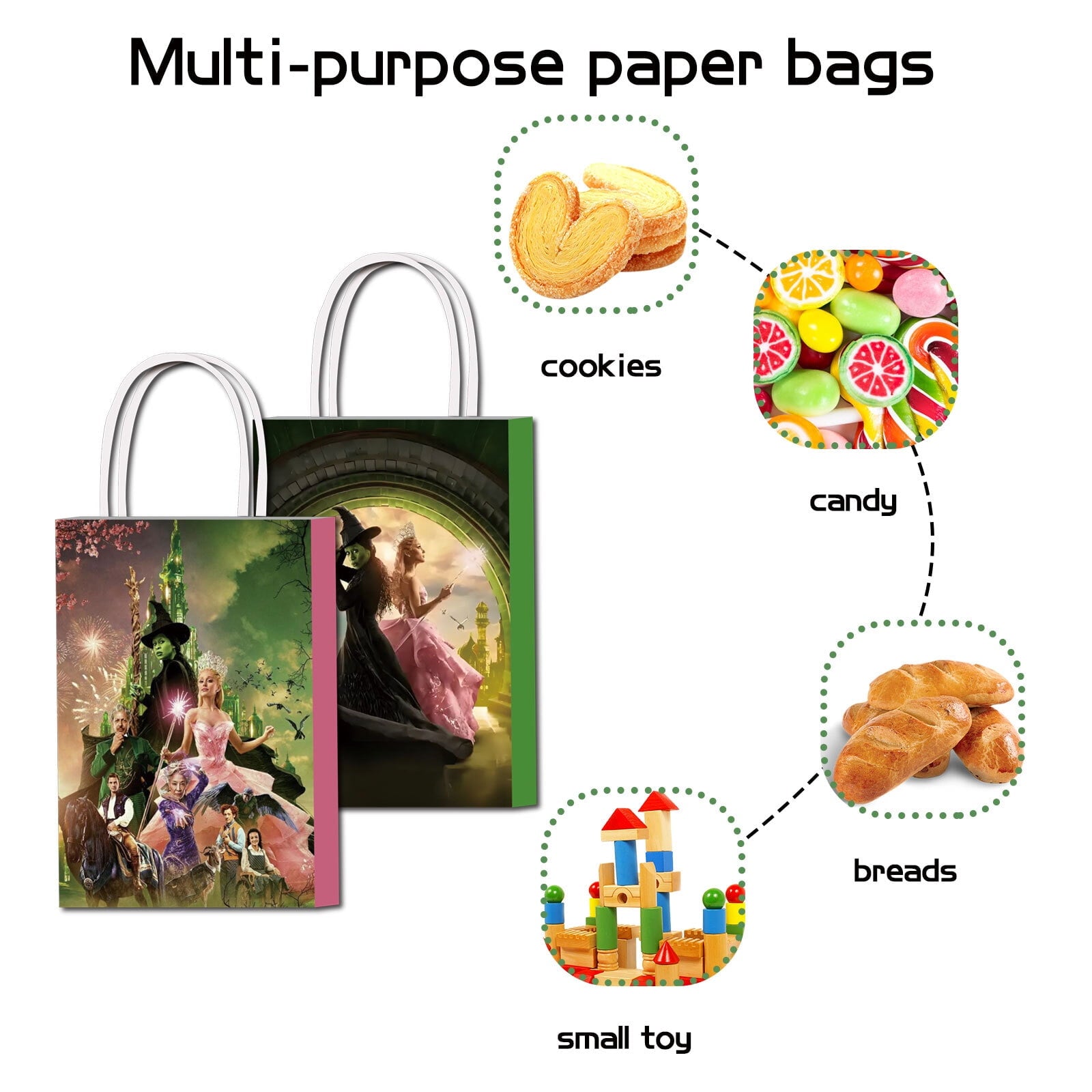 16 Pcs For Magical Witch Movie-Themed Party Favor Bags - Candy Gift Bags with Handles for Celebrations and Event Decorations