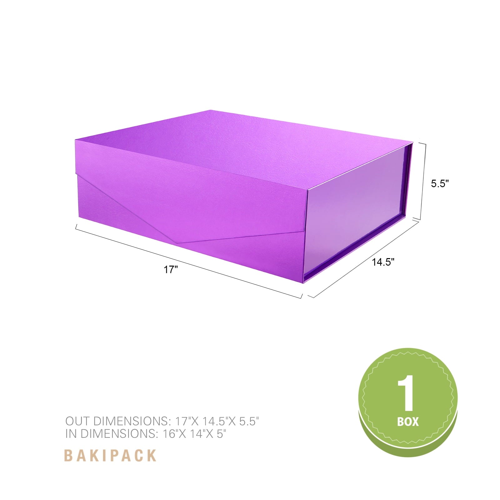 BAKIPACK Extra Large Gift Box, 16.3x14.2x5 inches, Purple Magnetic Gift Box with Lid for Present