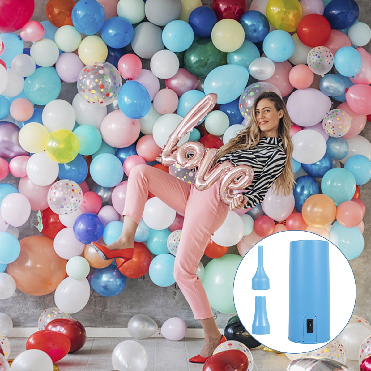 Portable Balloon Pump 18W Electric Air Pump for Latex Animal Balloon Low Noise Balloon Inflator with 2 Air Nozzles Quick and Easy Inflation Balloon Pumping Machine for Parties