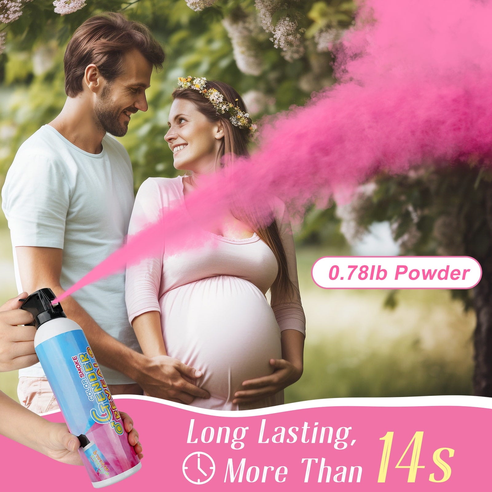 Gender Reveal Confetti Powder Cannon, Boy Blue and Girl Pink Gender Reveal Poppers - He or She Smoke Bomb Baby Shower Baby Party Decorations Supplies Sticks 2PACK PINK