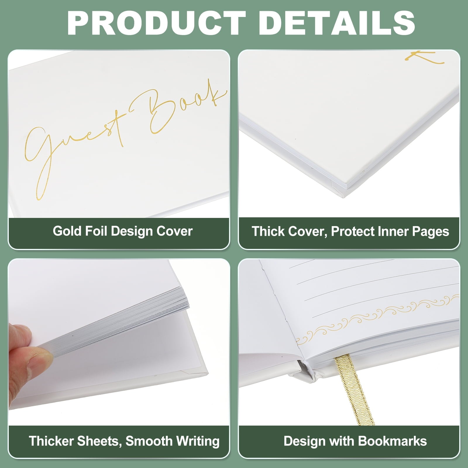 Guest Book, Wedding Guest Sign Book Reception Signature Book Party Decorations Supplies for Birthday Bridal Shower, White Words