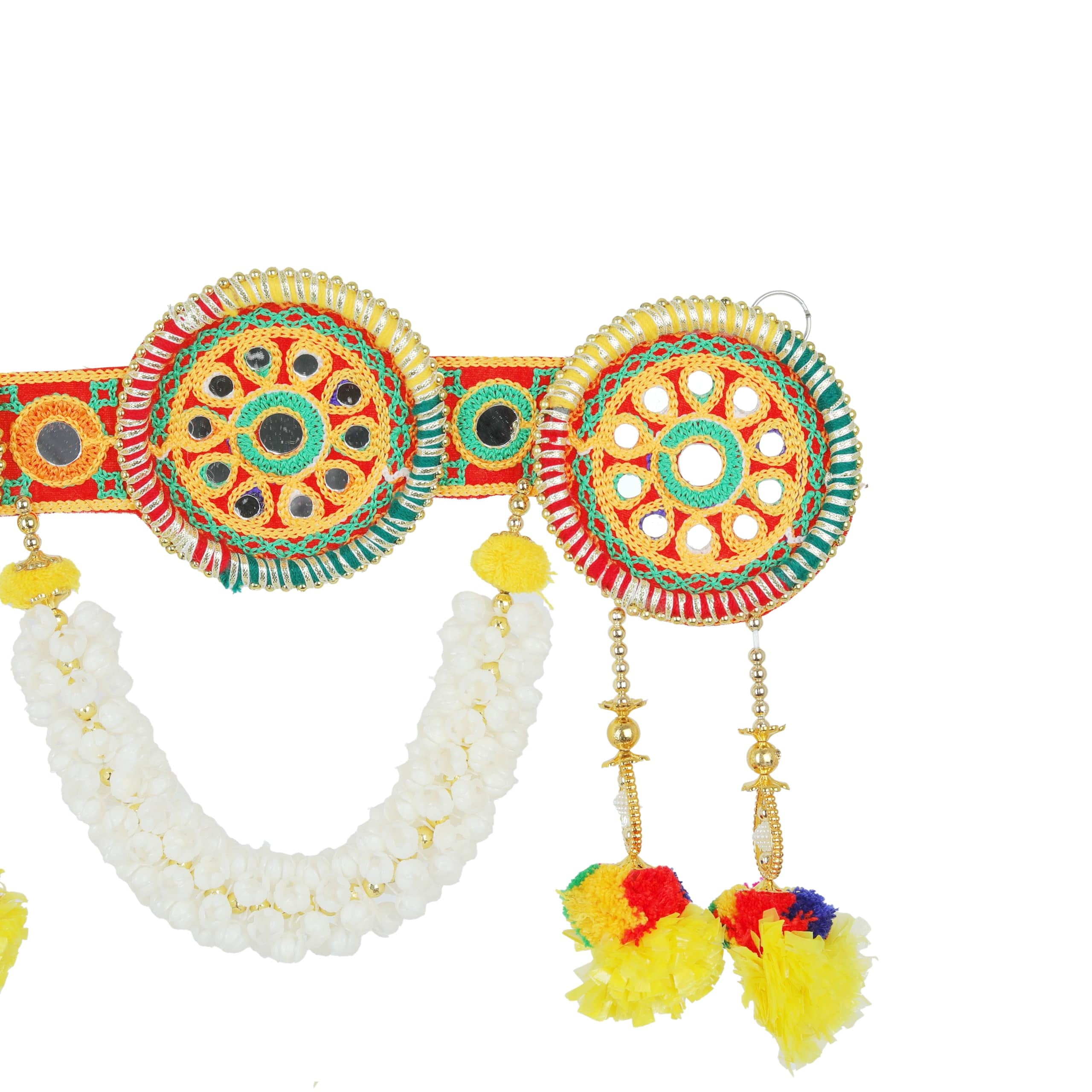 Artificial Toran Door Hanging Marigold Mogra Flowers Garlands Toran Set with Bandanwar Round Chakra with Beads for Home Christmas Festival Indian Wedding Entrance Decoration(Size-36"X9")