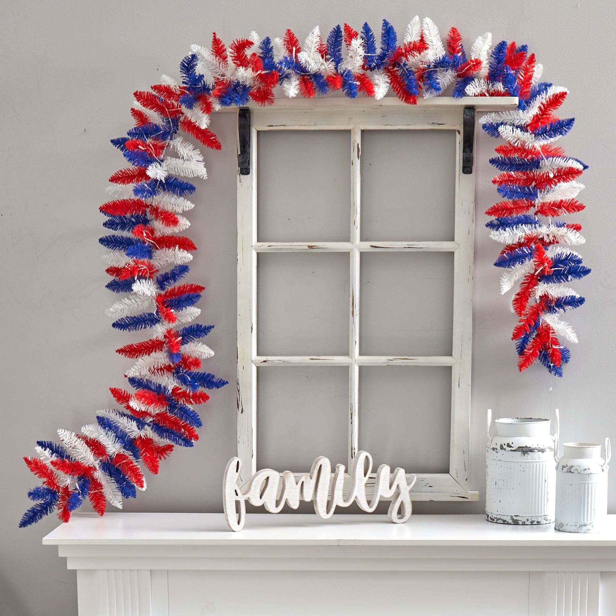 Nearly Natural Patriotic Full Prelit Battery Operated Garland, 108" (Assorted Colors)