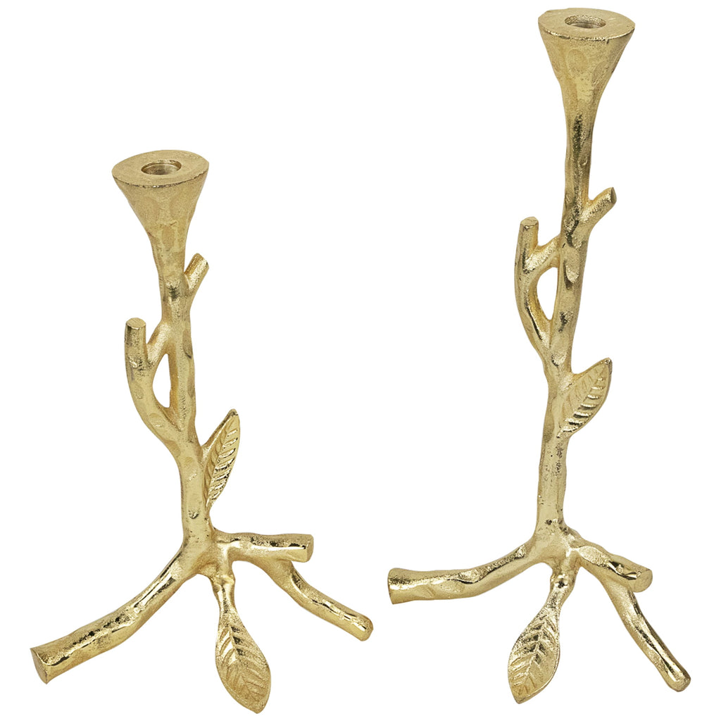 Northlight Leafy Branch Metal Taper Candle Holders - 15" - Gold - Set of 2