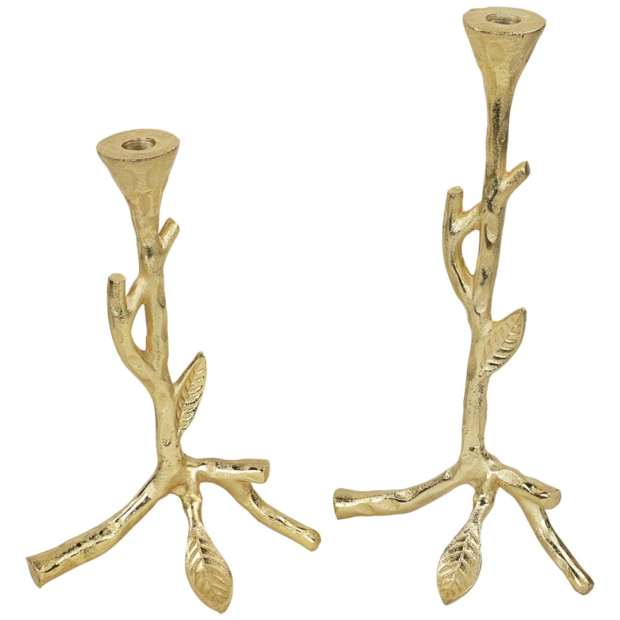 Northlight Leafy Branch Metal Taper Candle Holders - 15" - Gold - Set of 2