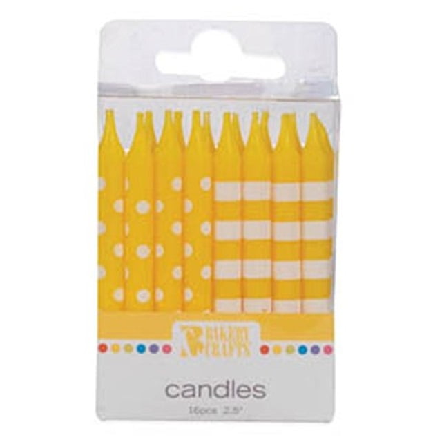 oasis supply stripes and dots birthday candles, 2.5-inch, yellow